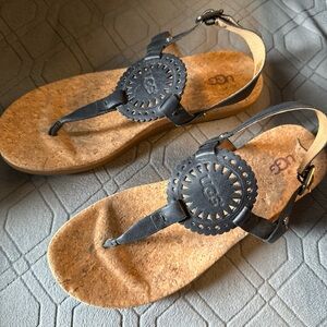 UGG Black Leather Ayden II Sandals- sz 9.5